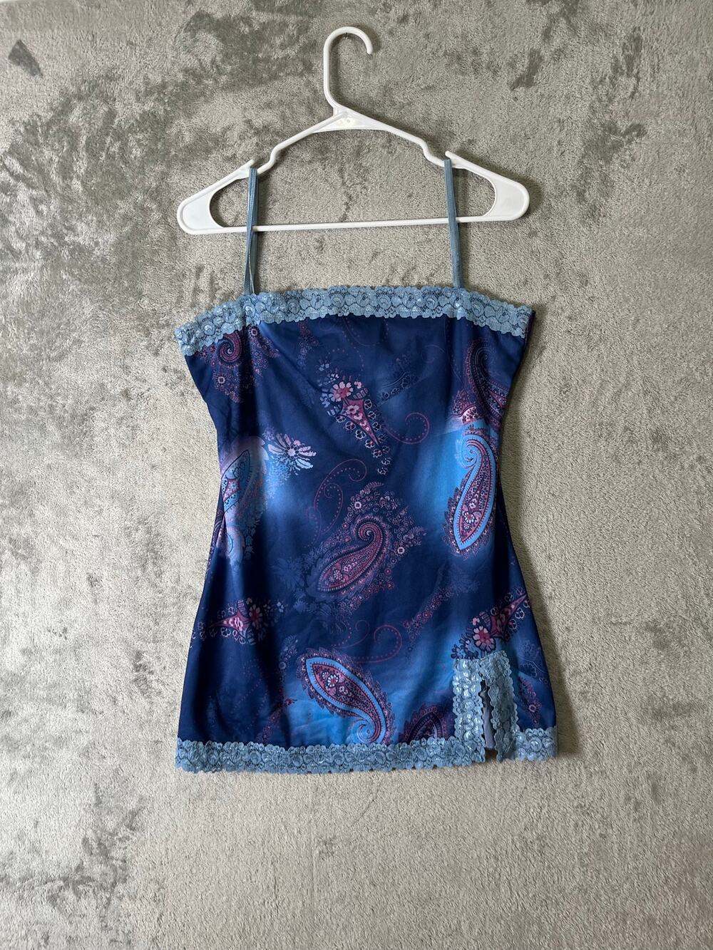 Vintage Y2k Baddie Paisley Lace Trim Cami Tank Top Boho Fairy Grunge Romantic